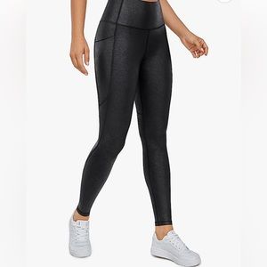 CRZ YOGA Matte Faux Leather Leggings High Waist Stretch Black Pockets NWT Lg